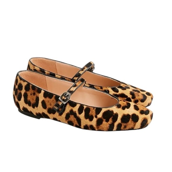 J. Crew - Anya Maryjane Animal Print Leopard Flats Sz 7.5 - Picture 1 of 9